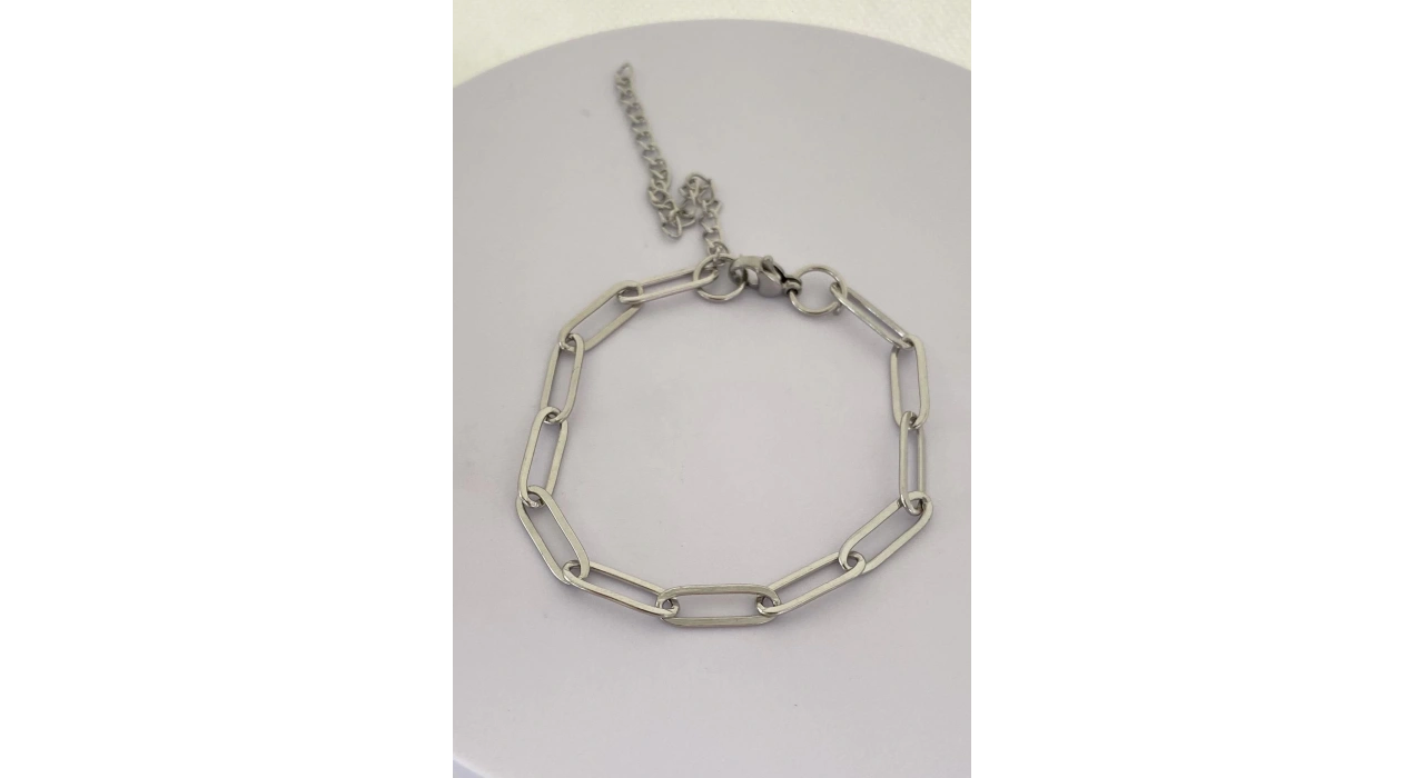 Gümüş Renk Zincir Çelik Bileklik (Unisex)