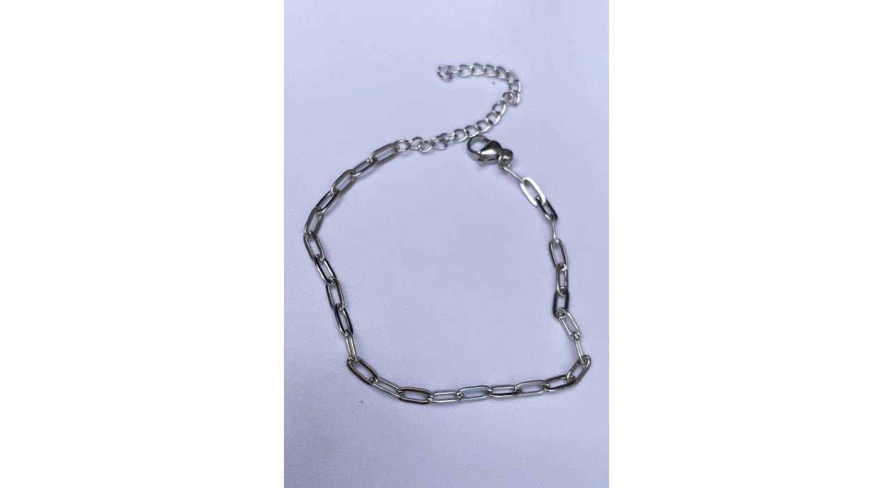 Gümüş Renk Zincir Detaylı Çelik Bileklik (Unisex)