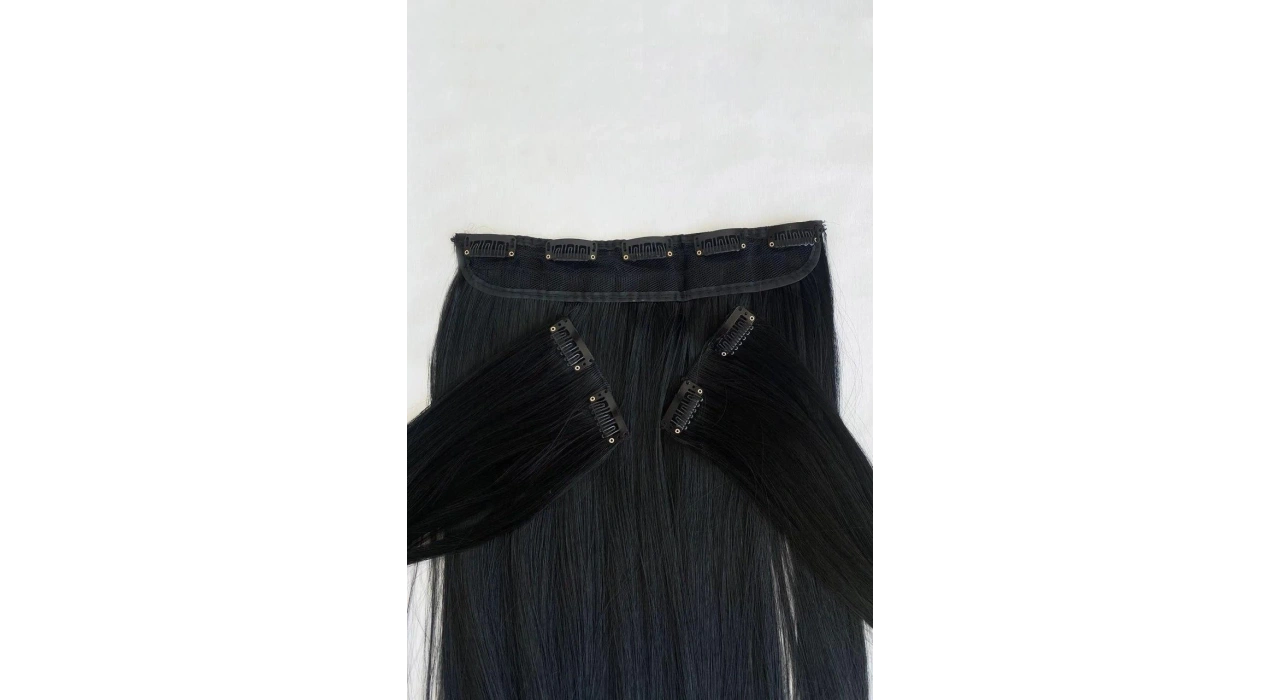 Isıya Dayanıklı Yarımay Çıt Çıt Saç - Ht1 - Siyah-60 Cm - 110 gr 2 Adet Yan Çıt Çıt Saç