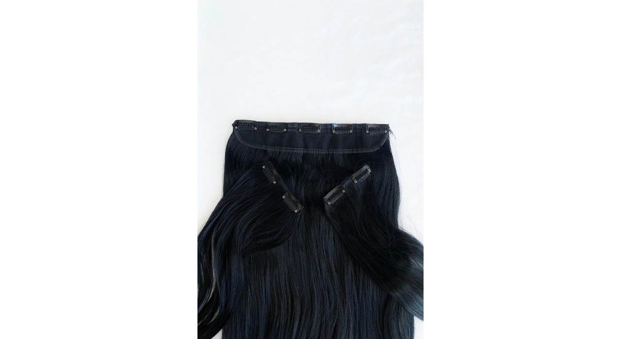 Isıya Dayanıklı Yıkanabilir Yarımay Çıt Çıt Saç - HT1 - Siyah - Dalgalı - 60 Cm - 110 Gr + 2 Adet Yan Çıt Çıt Saç