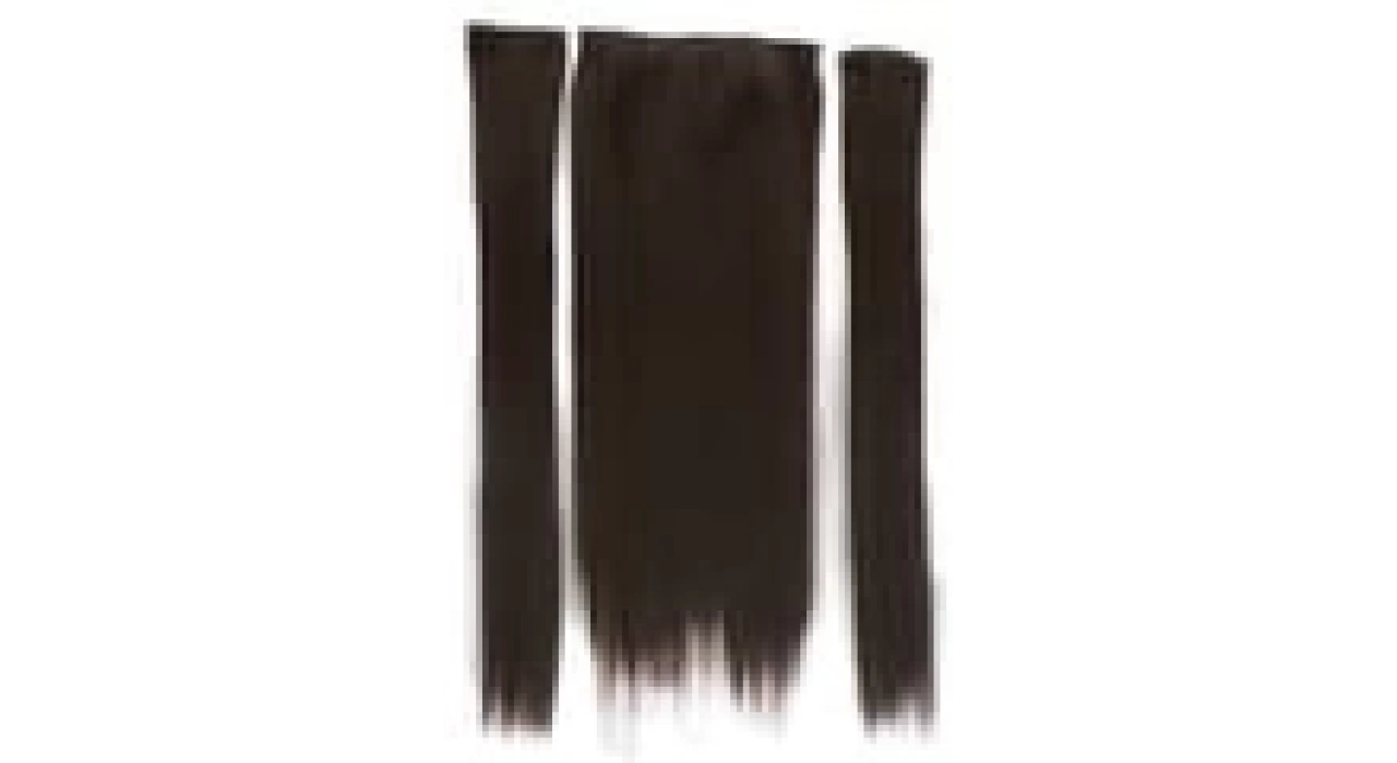 Isıya Dayanıklı Yıkanabilir Yarımay Çıt Çıt Saç - HT4A - Kahverengi - Düz - 60 Cm - 110 Gr + 2 Adet Yan Çıt Çıt Saç (Duygu)