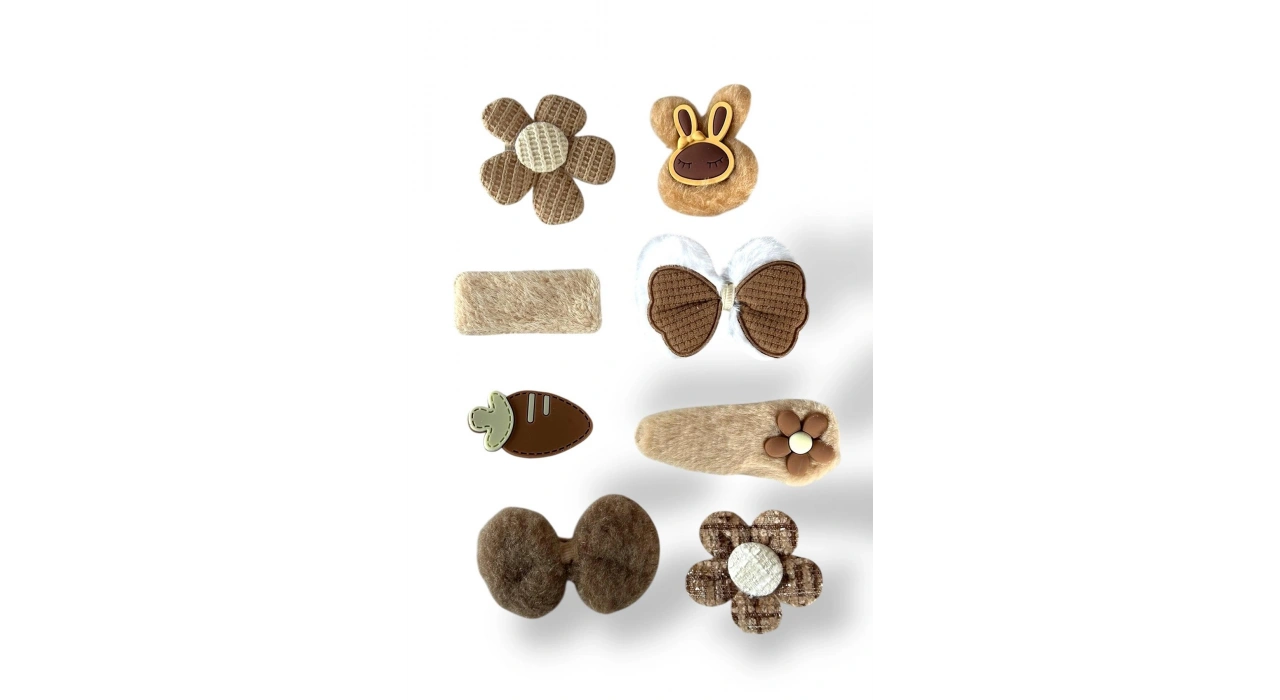 Kahve Renk Karışık Figürlü Yan Toka Set