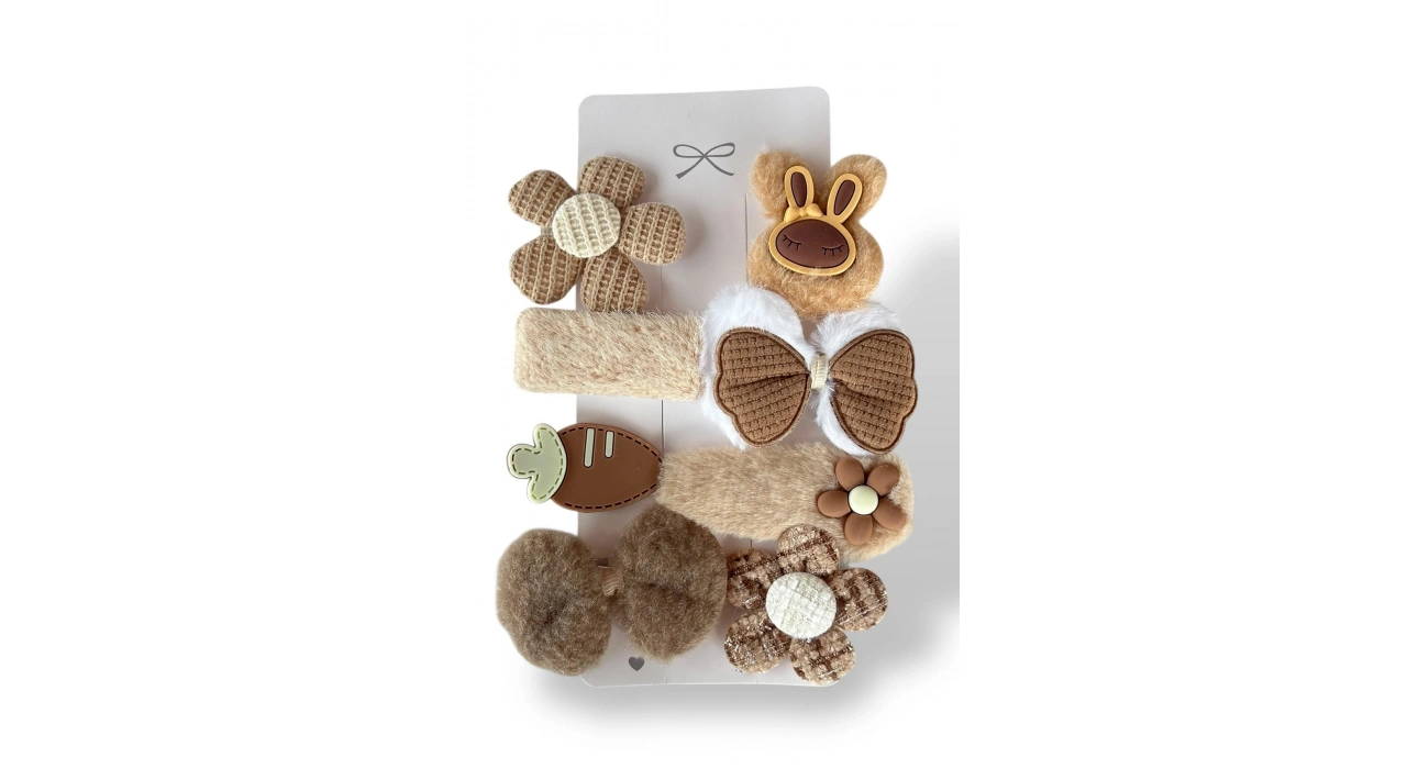 Kahve Renk Karışık Figürlü Yan Toka Set