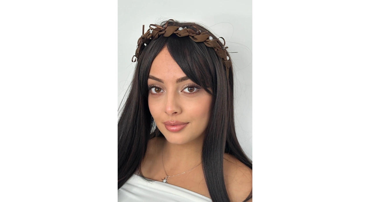 Kahve Renk Taş Ve İnci Detaylı Taraklı Taç