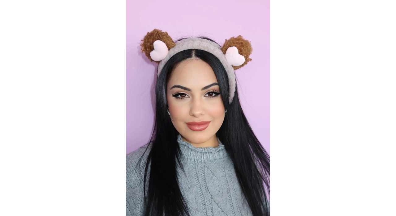 Kahverengi Kalp Figürlü Peluş Saç Bandı