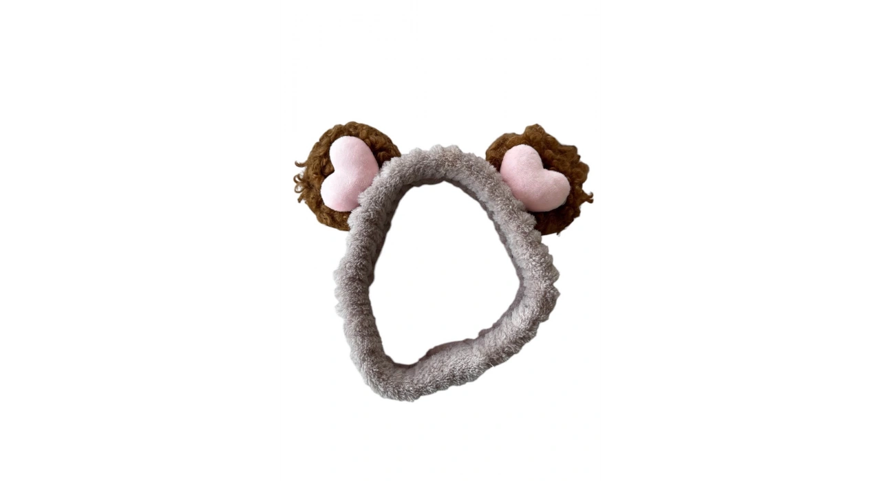 Kahverengi Kalp Figürlü Peluş Saç Bandı