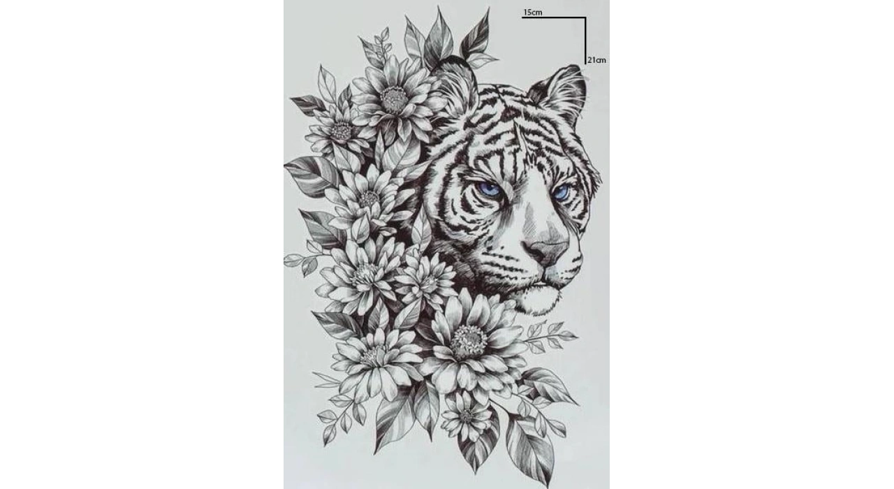 Kaplan Ve Çiçek Figürlü Geçici Dövme Tattoo