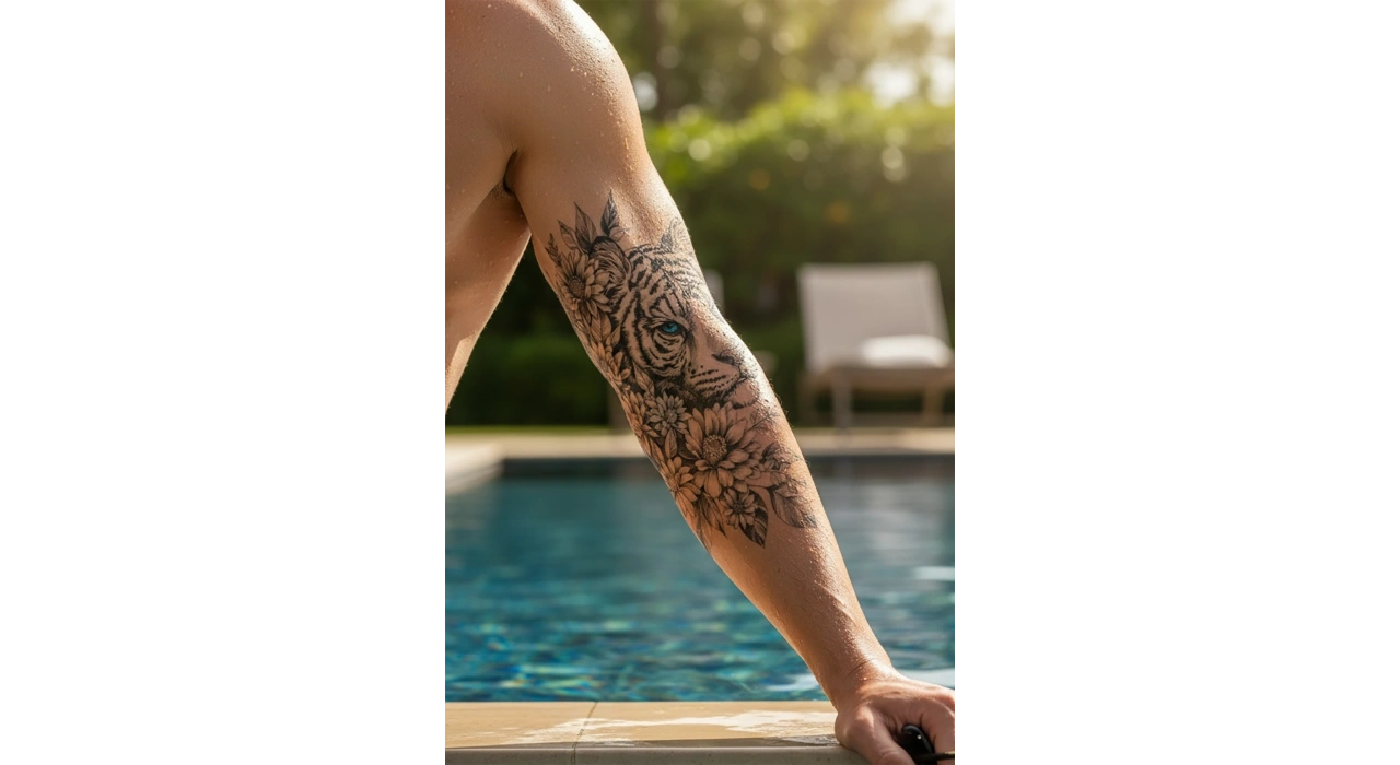 Kaplan Ve Çiçek Figürlü Geçici Dövme Tattoo