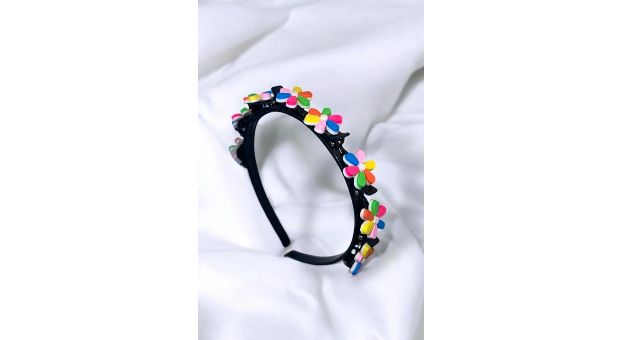 Karışık Renk Çiçek Figürlü Saç Bükücü Taç