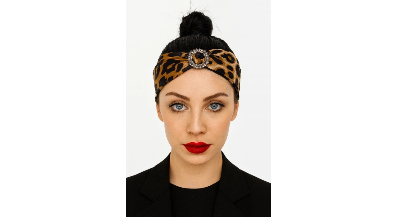 Karışık Renk Leopar Desenli Taş Detaylı Taç