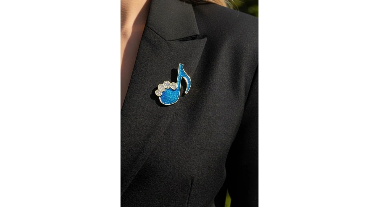 Karışık Renk Nota Figürlü Taş Detaylı Broş