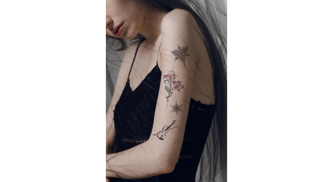 Keman Gül Tilki ve Motifli Geçici Dövme Tattoo