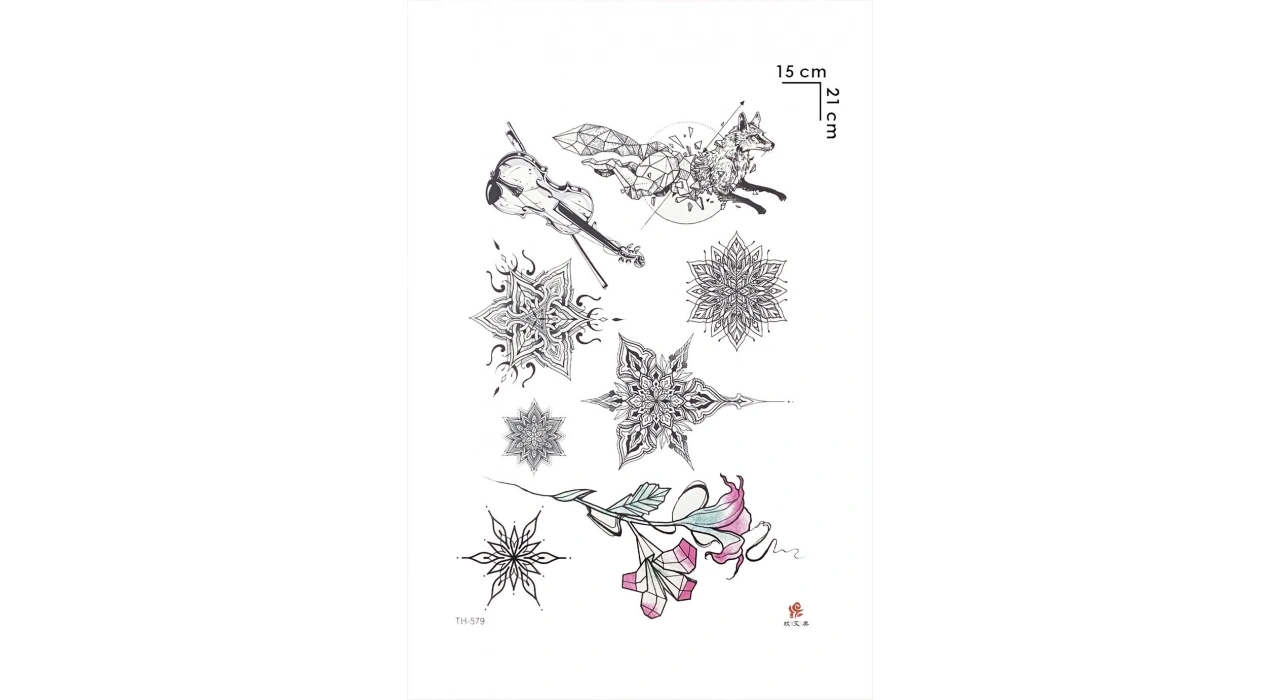 Keman Gül Tilki ve Motifli Geçici Dövme Tattoo