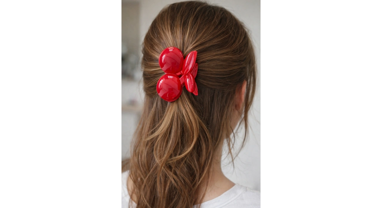 Kırmızı Renk Kiraz Figürlü Mandal Toka