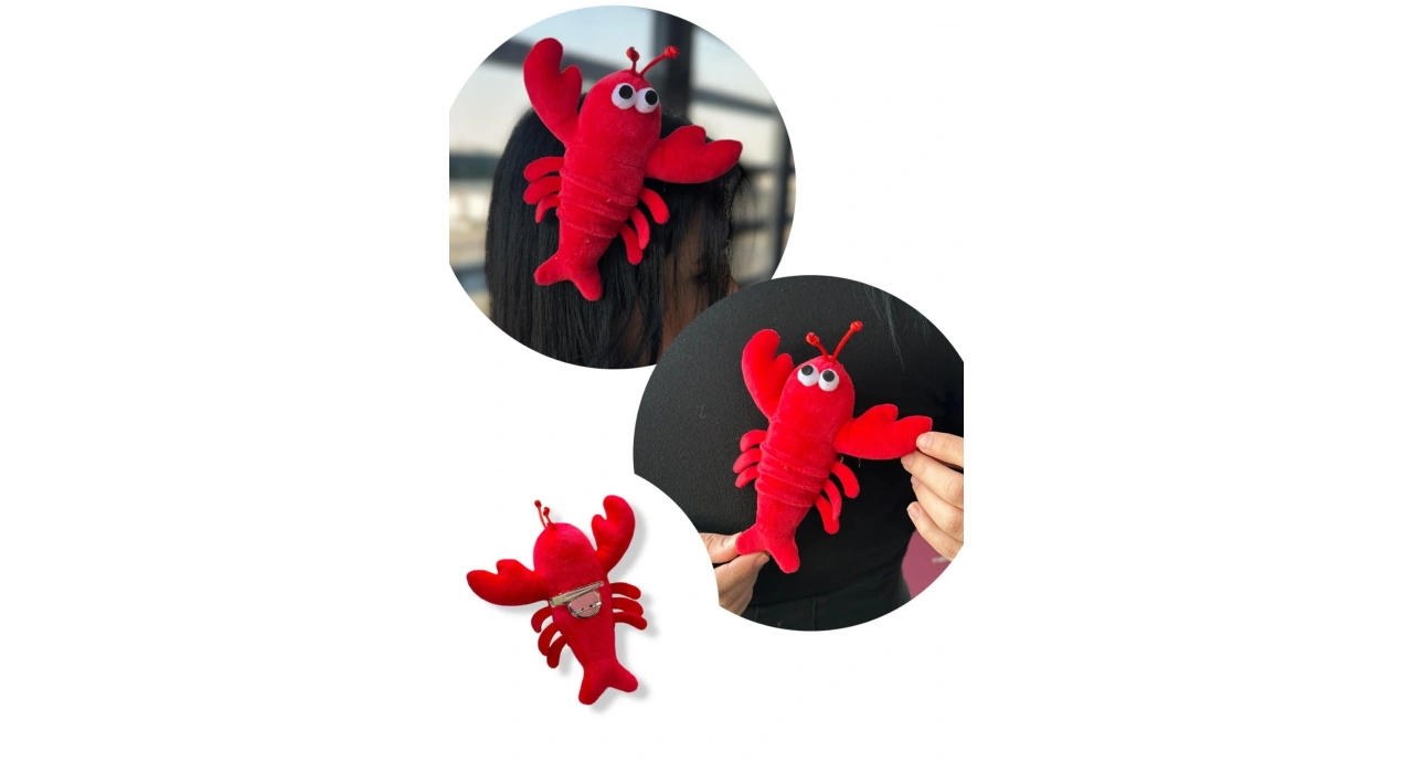 Kırmızı Renk Yengeç Figürlü Rozet/ Toka