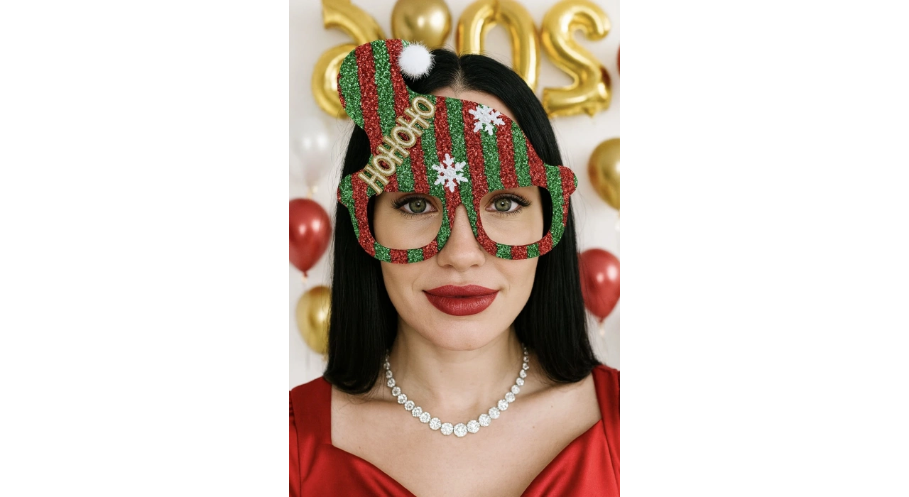 Kırmızı Renk Yılbaşı Temalı Gözlük