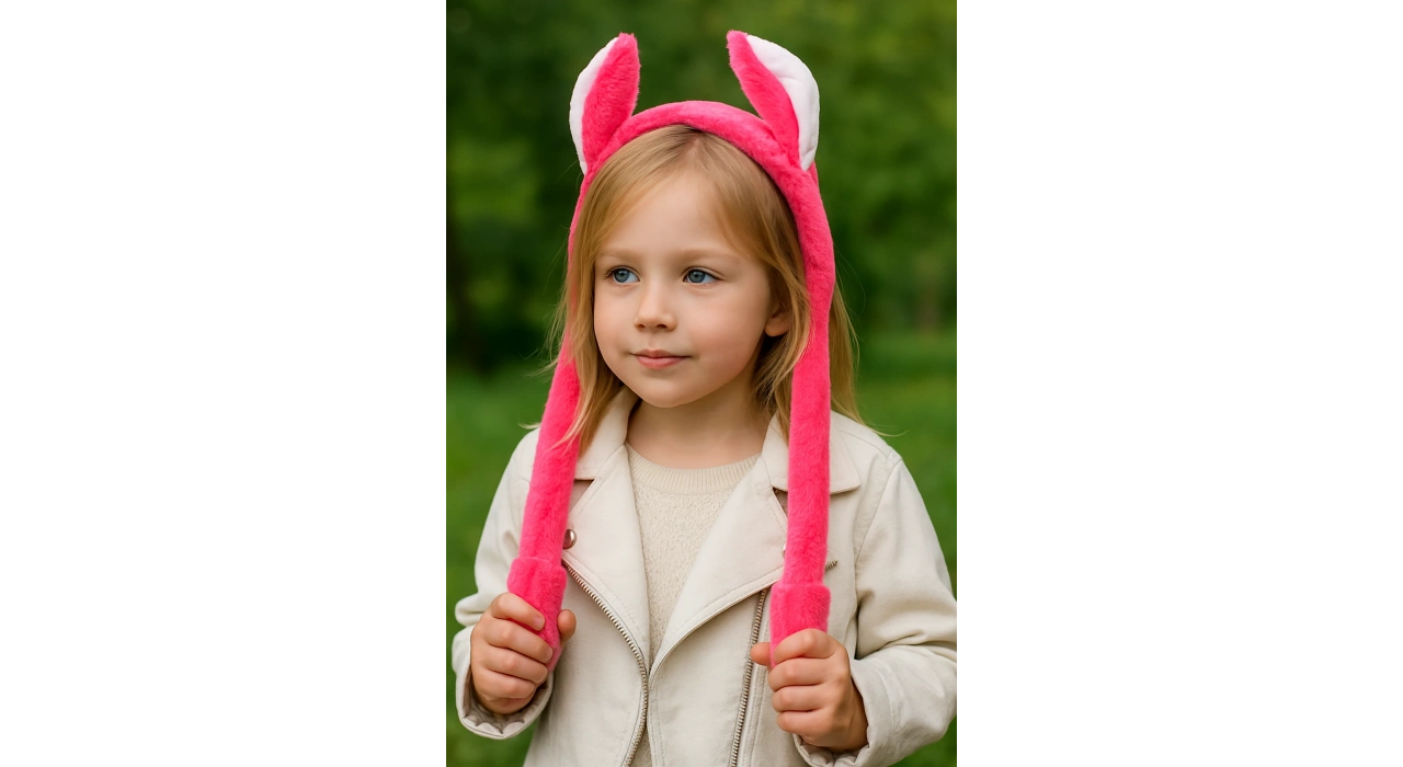 Koyu Pembe Renk Kulakları Oynayan Peluş Taç