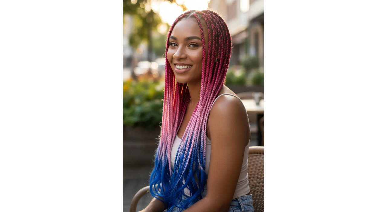 Koyu Pembe Üç Renk Ombreli Afrika Zenci Örgüsü Box Braid Sentetik Saç 60cm 100gr