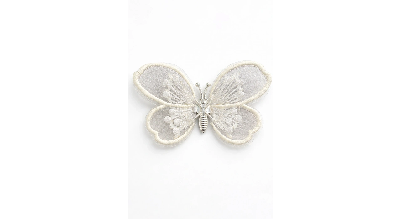 Krem Renk Kelebek Figürlü Yan Toka