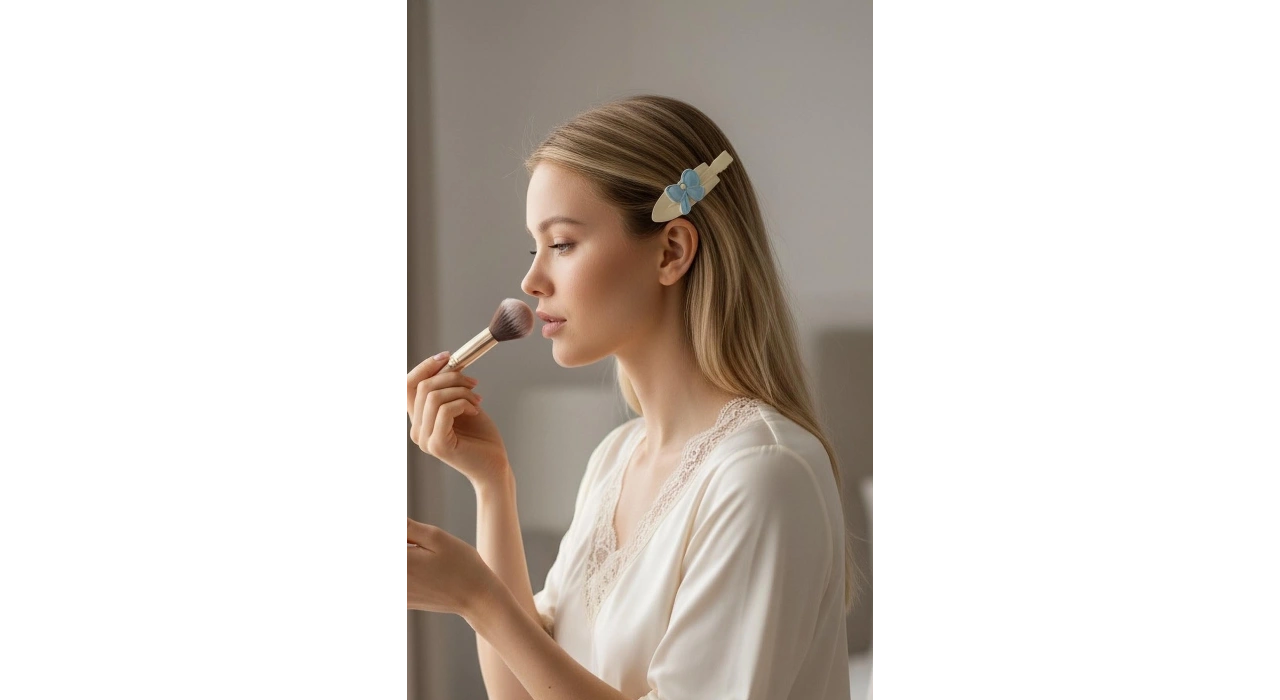 Krem Renk Kurdele Detaylı Yan Toka