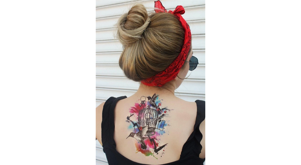 Kuş ve Kafes Geçici Dövme Tattoo