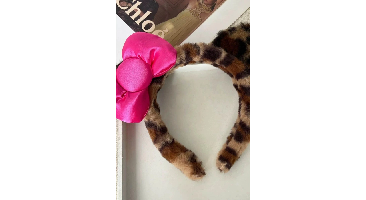 Leopar Desenli Kurdele Figürlü Peluş Taç