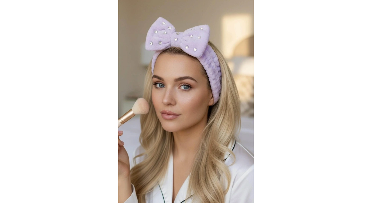 Lila Renk Kurdele Figürlü Taş Detaylı Peluş Saç Bandı