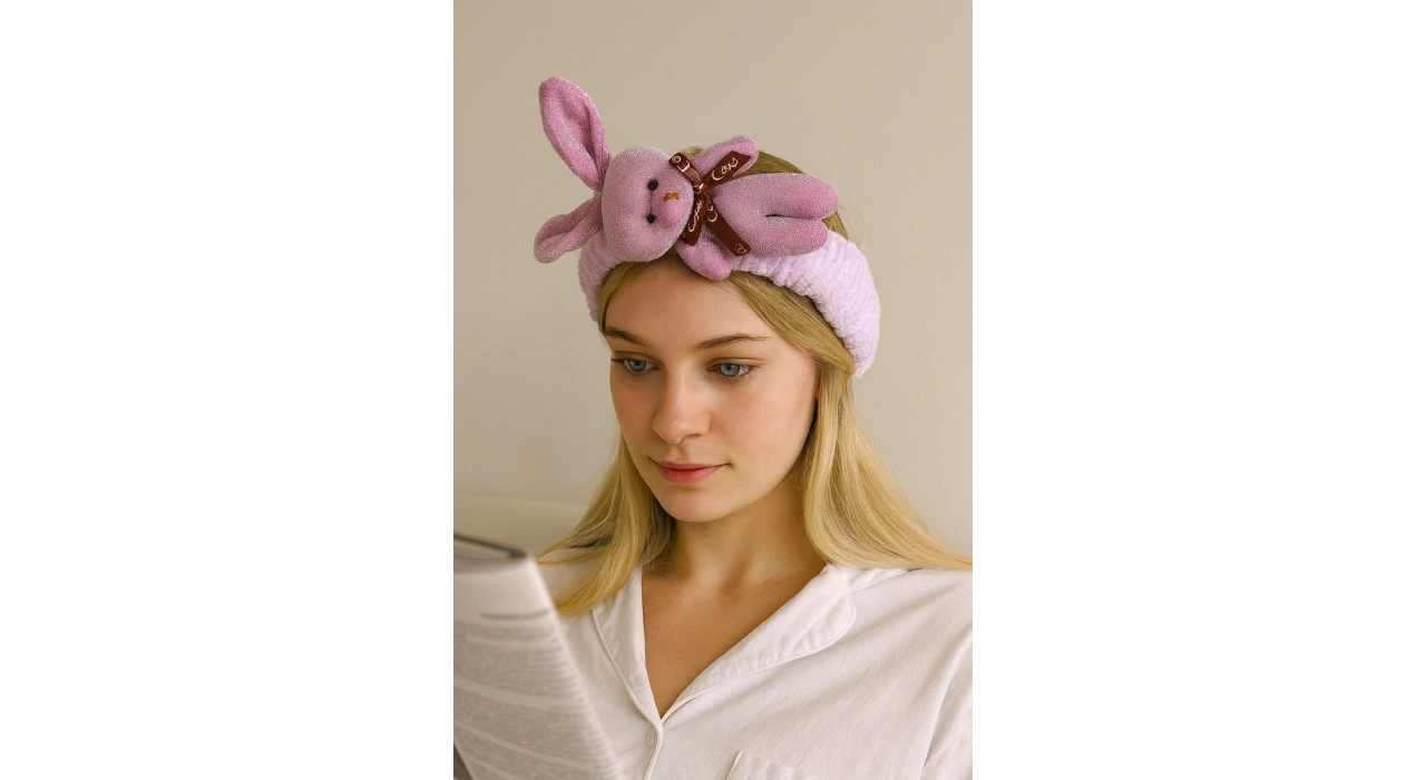 Lila Renk Tavşan Figürlü Peluş Saç Bandı