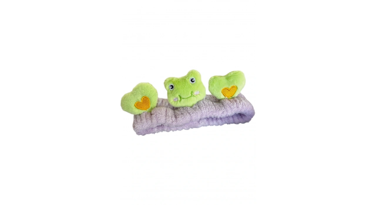 Lila Ve Yeşil Renk Kurbağa Figürlü Peluş Saç Bandı