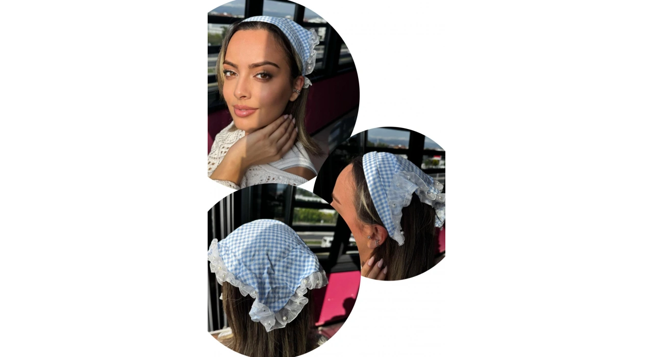 Mavi Renk Fular Detaylı Potikare Desenli Taç