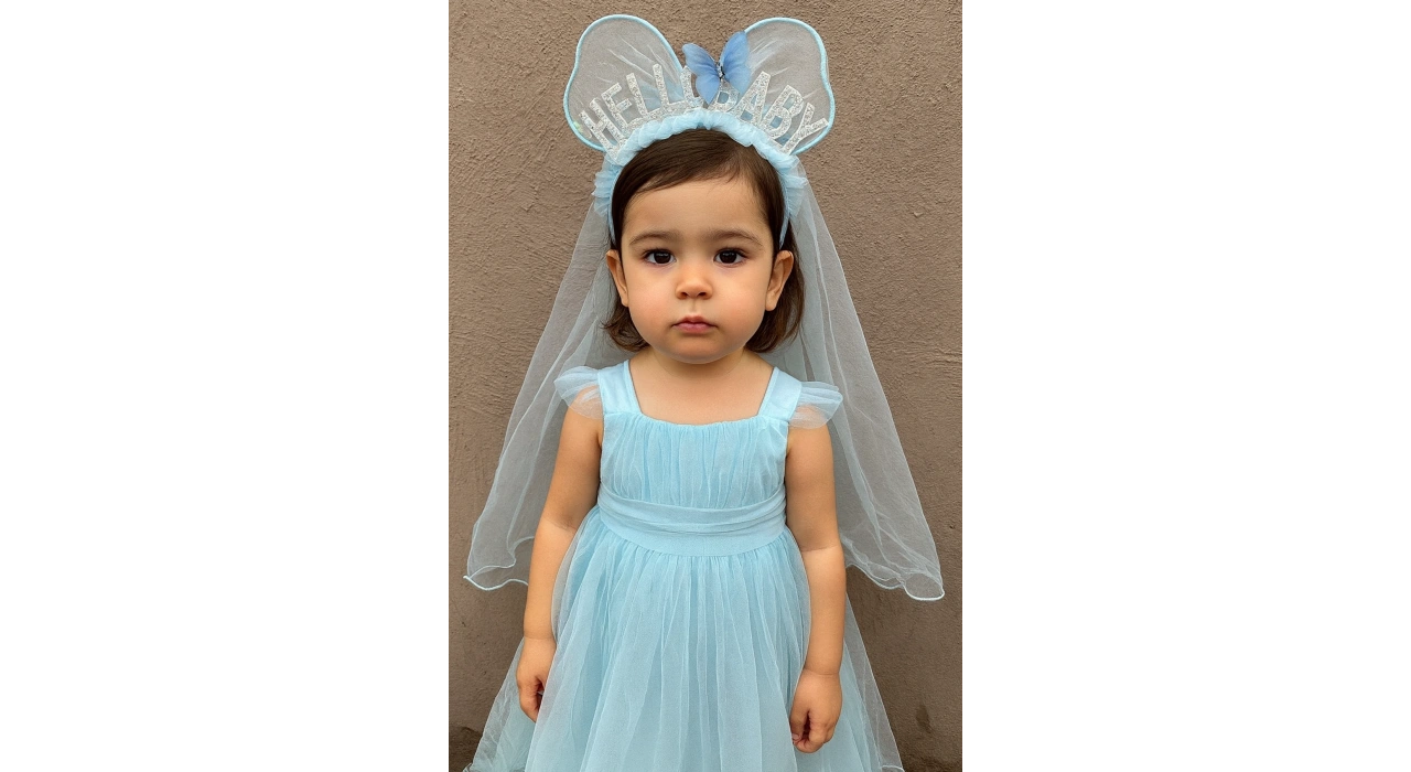 Mavi Renk Hello Baby Yazılı Tül Detaylı Taç