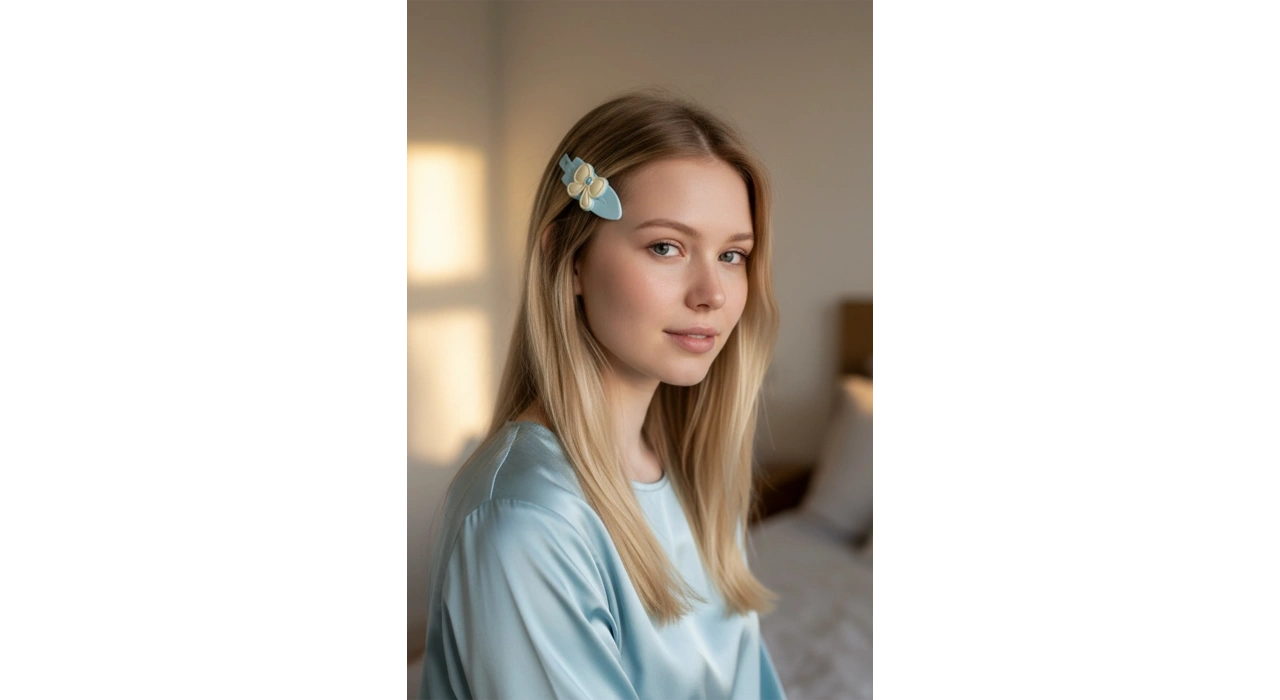 Mavi Renk Kurdele Detaylı Yan Toka