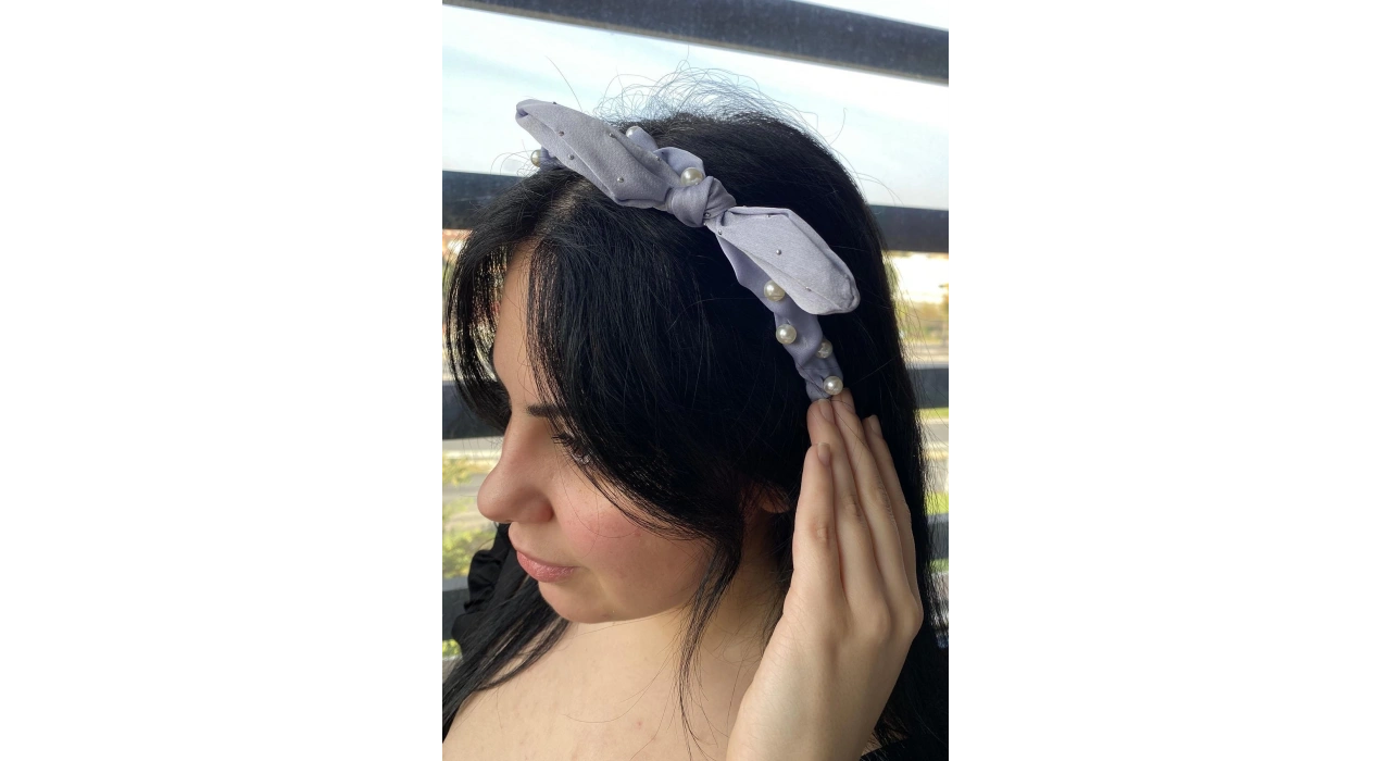 Mavi Renk Kurdele Figürlü İnci Detaylı Taç