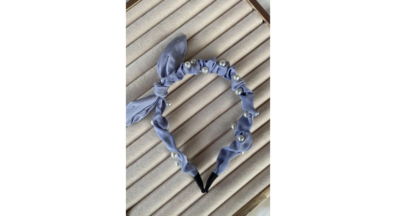 Mavi Renk Kurdele Figürlü İnci Detaylı Taç