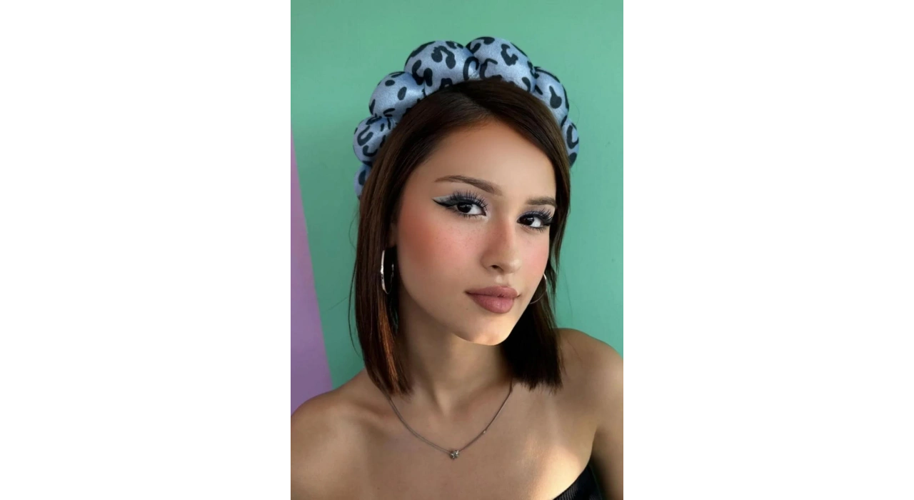 Mavi Renk Leopar Desenli Spa Saç Bandı Havlu Taç