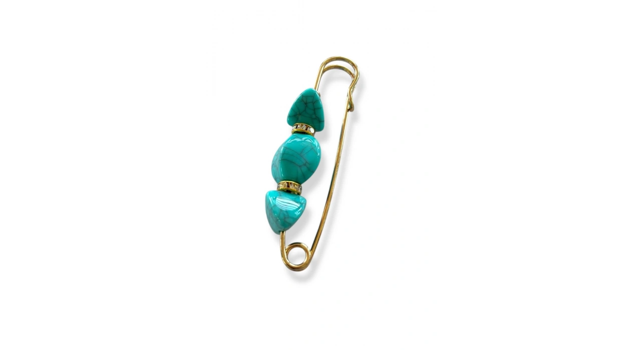 Mavi Renk Taş Detaylı Eşarp İğnesi /Broş