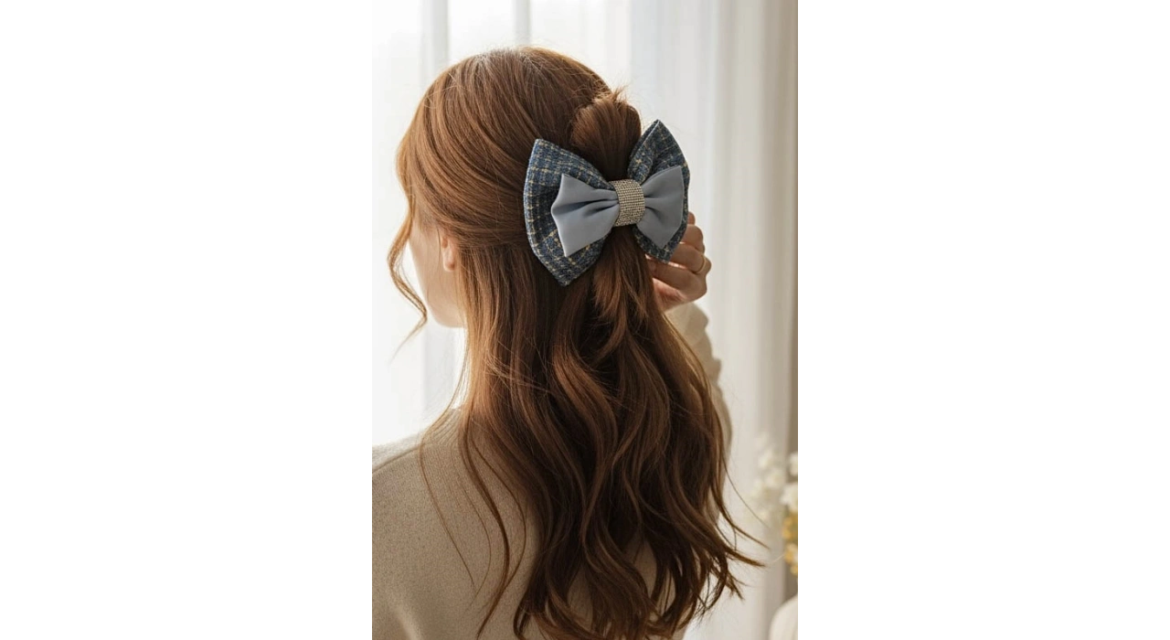 Mavi Renk Taş Detaylı Kurdele Otomat Toka