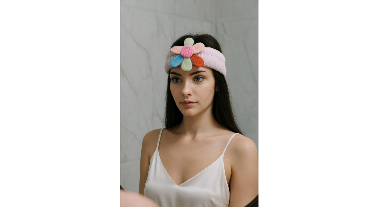 Mor Renk Çiçek Figürlü Peluş Saç Bandı