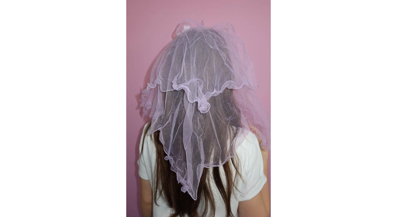 Mor Renk Hello Baby Yazılı Tül Detaylı Taç