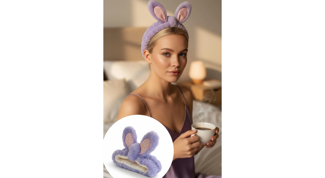 Mor Renk Kulak Detaylı Peluş Saç Bandı