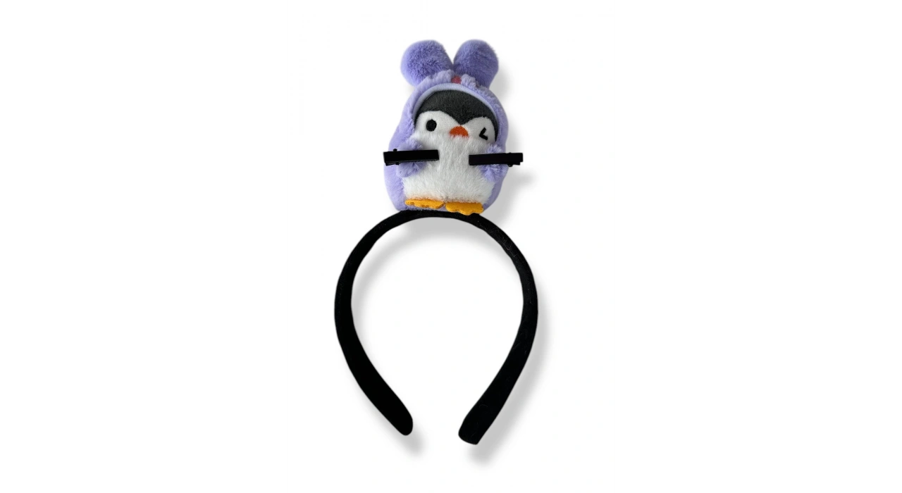 Mor Renk Penguen Figürlü Perçem Tokası Detaylı Taç