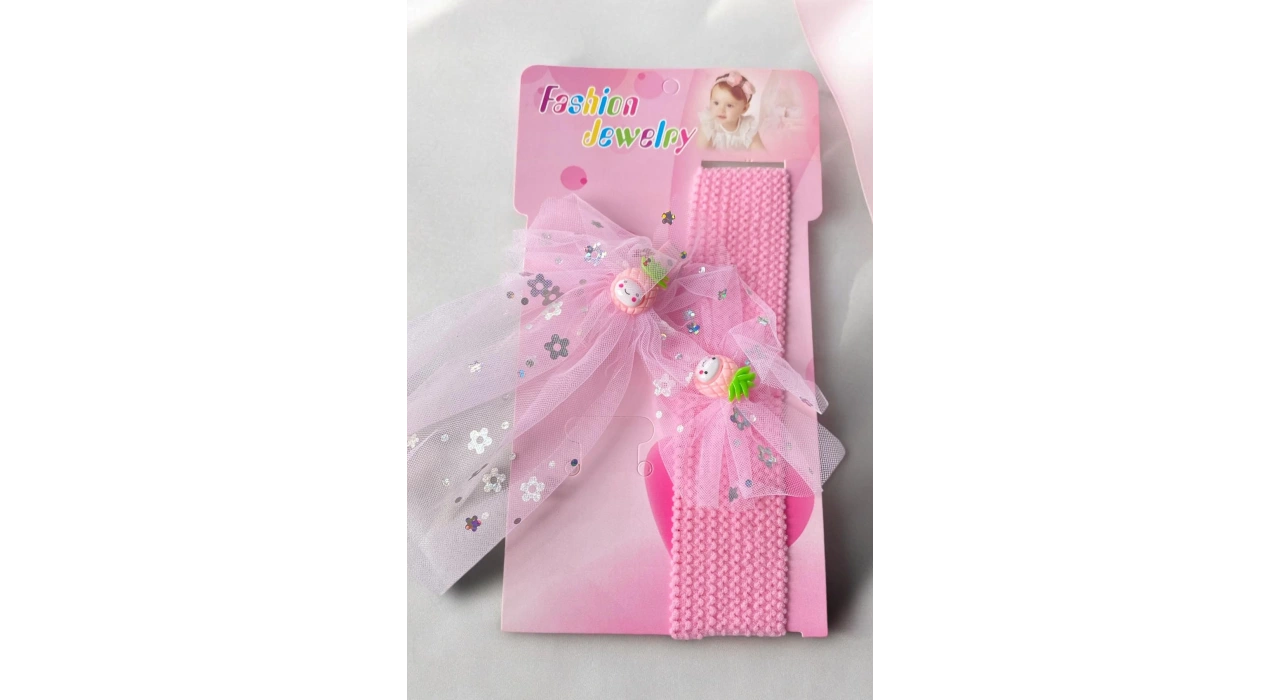 Pembe Renk Ananas Figürlü Yan Toka Ve Saç Bandı Set