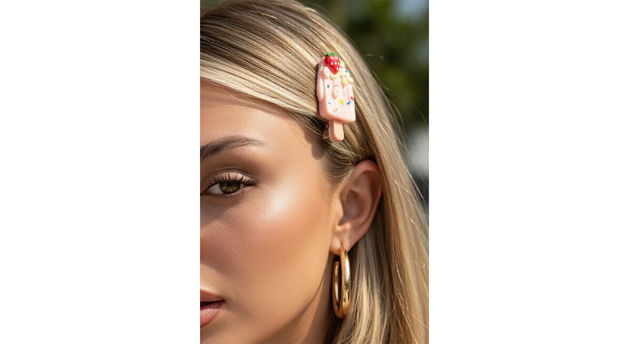 Pembe Renk Dondurma Figürlü Yan Toka