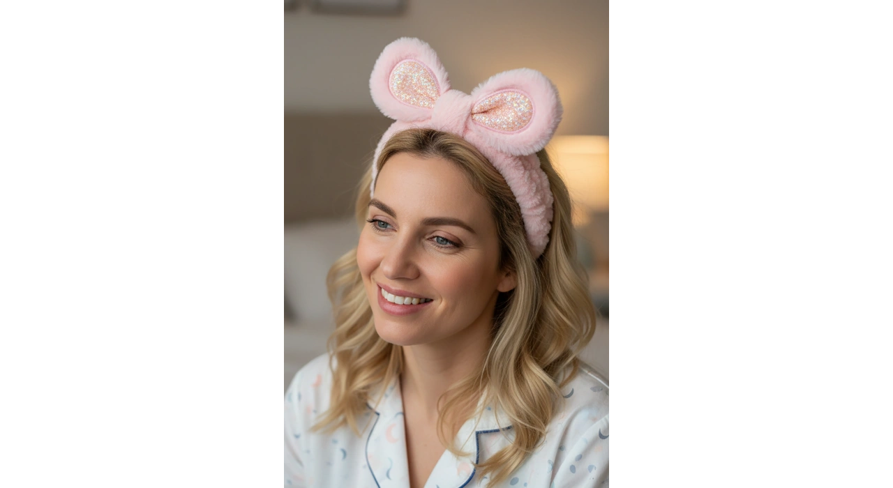 Pembe Renk Kulak Detaylı Peluş Saç Bandı