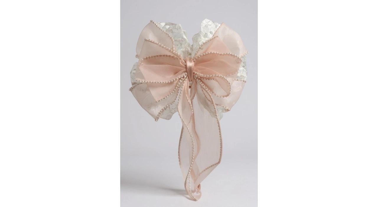 Pembe Renk Kurdele Figürlü İnci Detaylı Otomat Toka