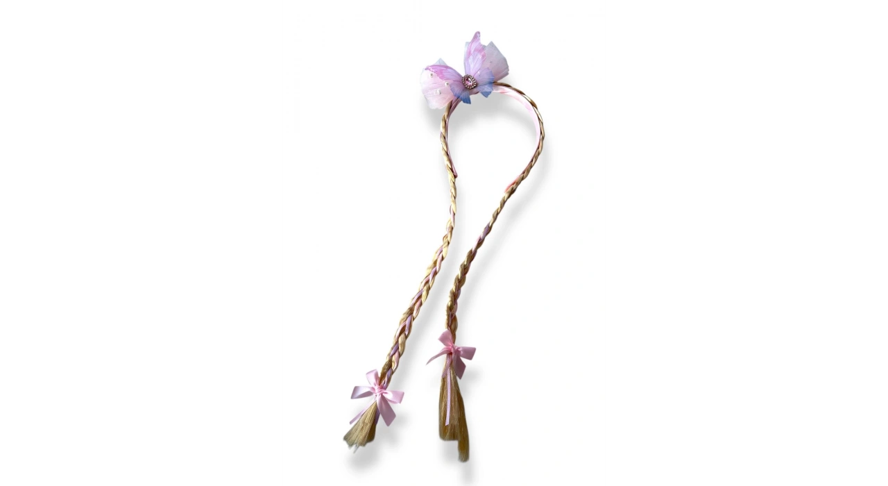 Pembe Renk Kurdele Figürlü Örgülü Çocuk Taç