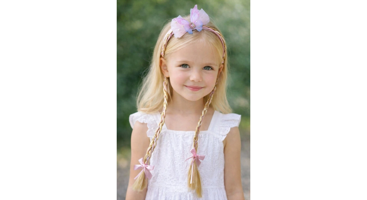 Pembe Renk Kurdele Figürlü Örgülü Çocuk Taç