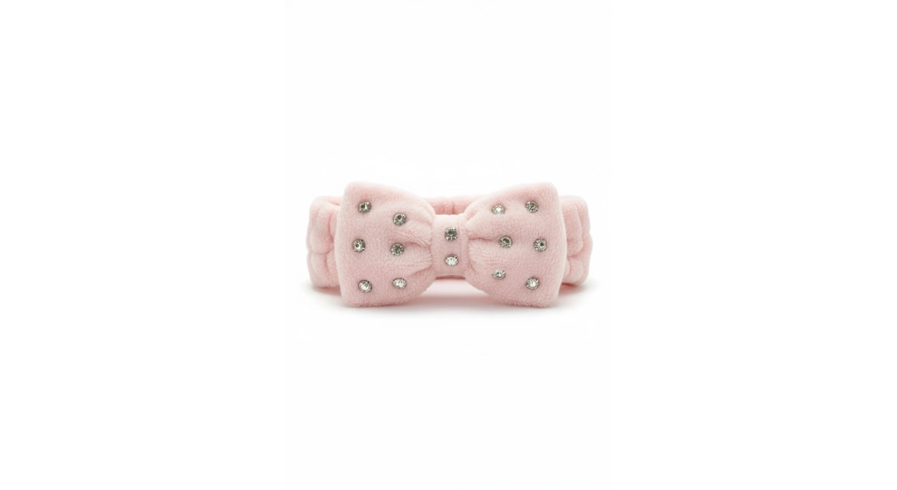 Pembe Renk Kurdele Figürlü Taş Detaylı Peluş Saç Bandı