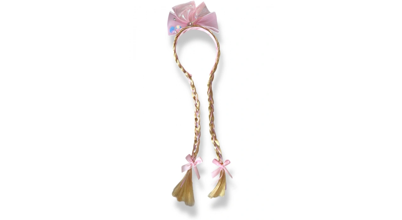 Pembe Renk Kuyruk Figürlü Örgülü Çocuk Taç