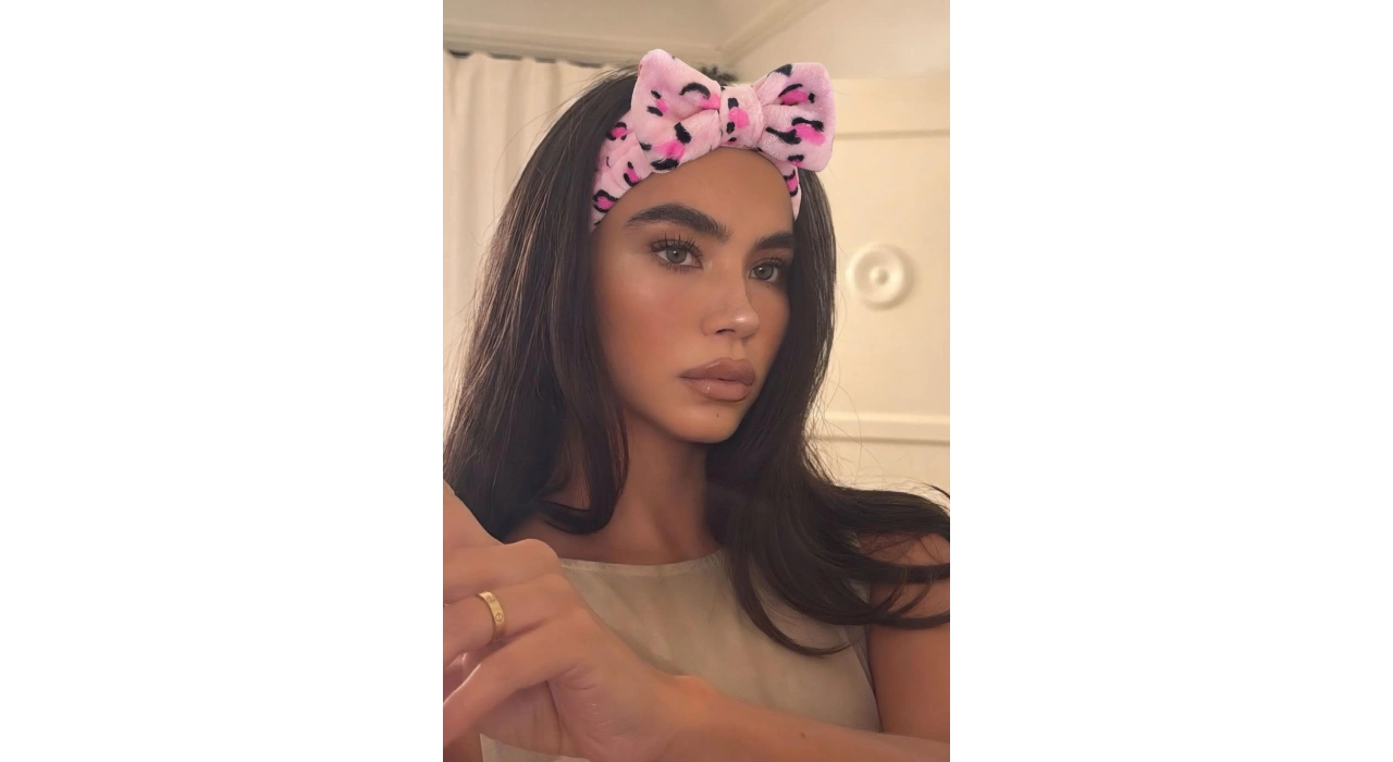 Pembe Renk Leopar Figürlü Peluş Saç Bandı